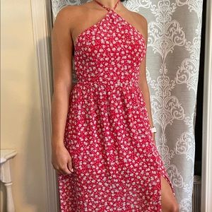 Small Red Floral TOBI Backless Maxi Dress